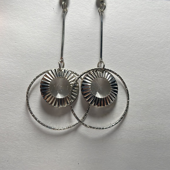 Silver Textured Stud Drop Earrings - Picture 3 of 5